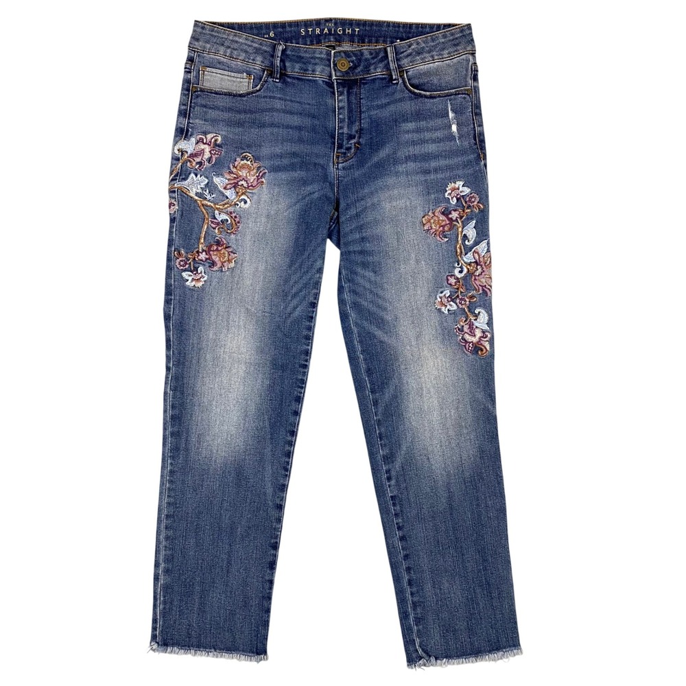 White House Black Market The Straight Floral Embroidered Ankle Jeans Womens 6